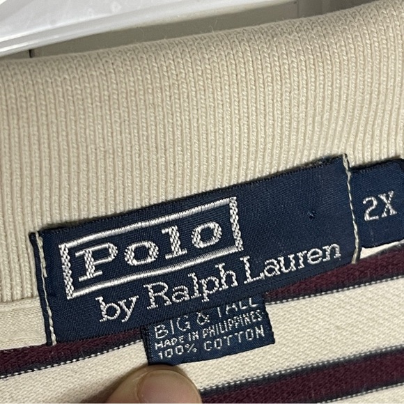 Polo Ralph Lauren Cream With Brown Stripes Long Sleeve Polo Size XXL 2XL Cotton - Picture 4 of 7